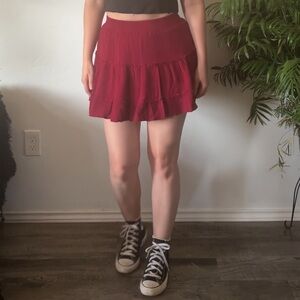 Tiered Red Mini Skirt